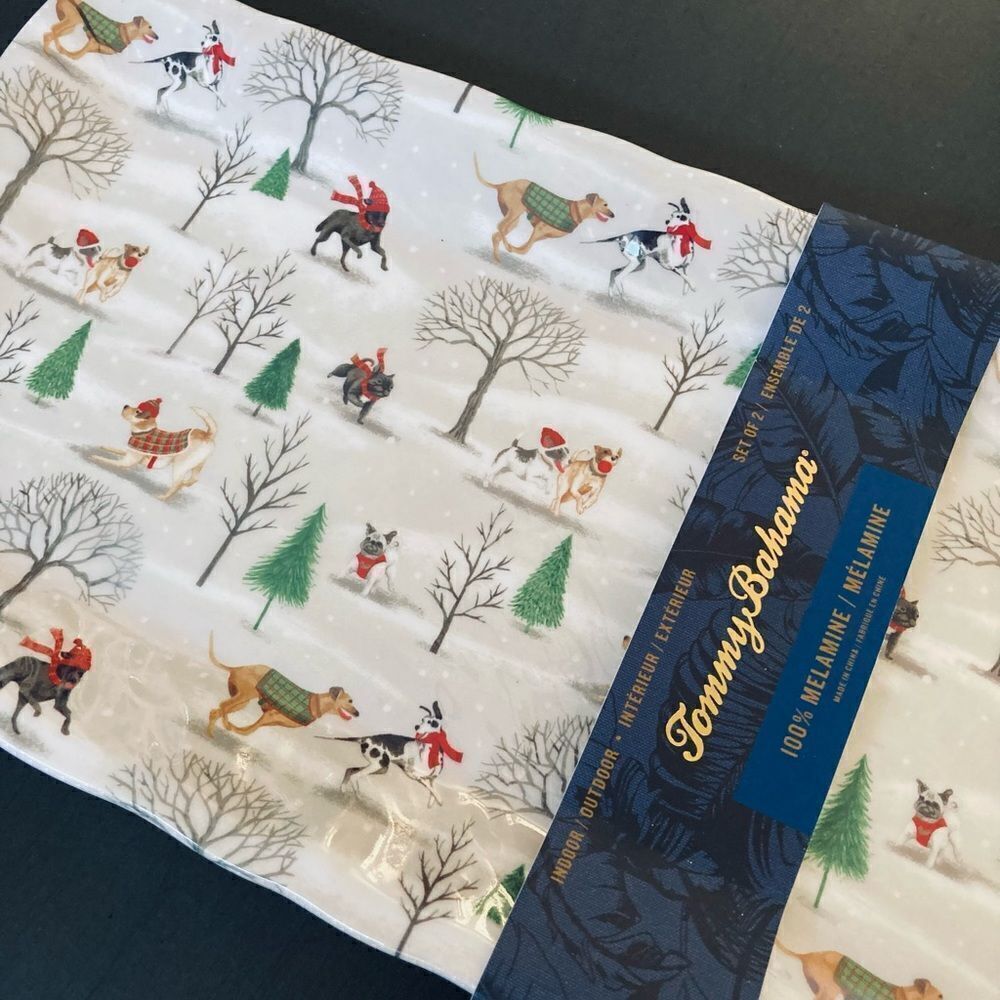 Tommy Bahama 2-pc Large Christmas Dogs Serving Platter Trays